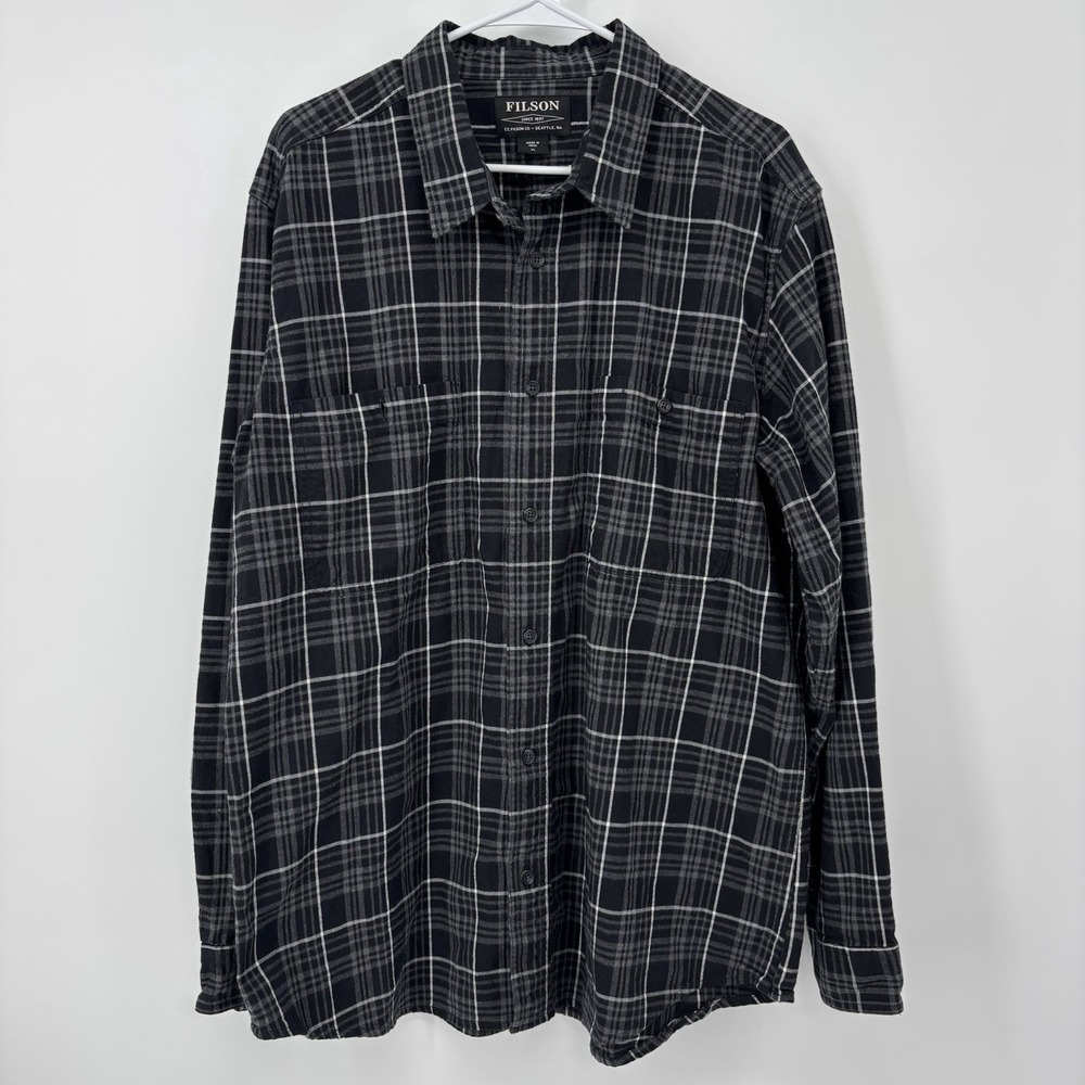 Filson Lightweight Alaskan Guide Shirt Mens XL Black Gray Heather Plaid Flannel
